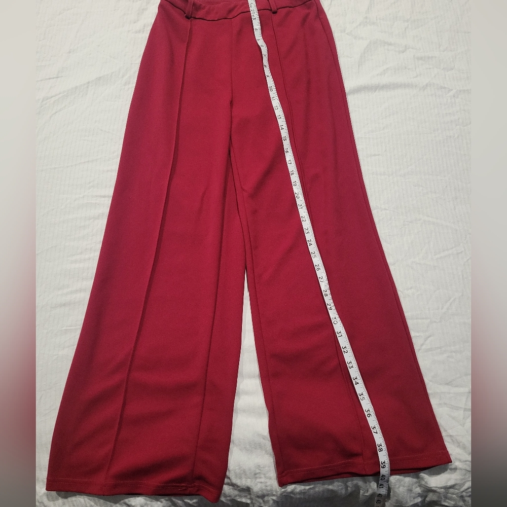 SHEIN Wide Leg High Waist Office Pants in Burgundy